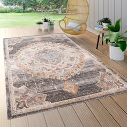 Paco Home Tapis Exterieur Terrasse Balcon Tapis Cuisine Motif Oriental Bordure Gris Beige 80x150 cm