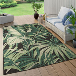 Paco Home Tapis Exterieur Terrasse Salon Cuisine Palmiers Jungle Fleuri Motif Boho Vert 120x170 cm, Noir 5