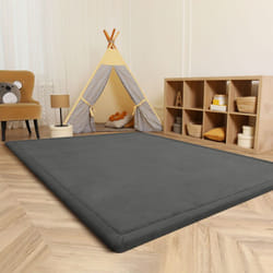 Paco Home - Tapis Chambre Enfant Bebe Fille Garcon Moelleux Antidérapant Moderne Anthracite, 80 cm rond