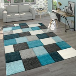 Paco Home - Tapis Design Moderne Fait Main Carrelé Incorporée Turquoise Gris 80x300 cm