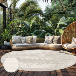 Paco Home Tapis Exterieur Terrasse Salon Cuisine Motif Scandinave Motif Boho Uni 160 cm rond, Crème 4
