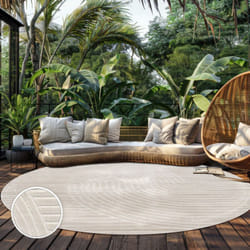 Paco Home - Tapis Exterieur Terrasse Salon Cuisine Motif Scandinave Motif Boho Uni 160 cm rond, Crème 2