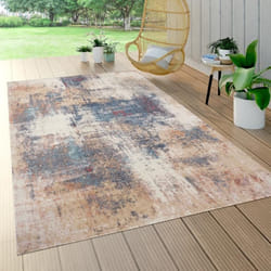 Paco Home Tapis Exterieur Terrasse Salon Cuisine Moderne Motif Abstrait Vintage Beige Bleu 80x150 cm