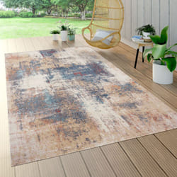 Paco Home - Tapis Exterieur Terrasse Salon Cuisine Moderne Motif Abstrait Vintage Beige Bleu 140x200 cm