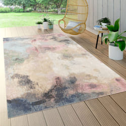 Paco Home - Tapis Exterieur Terrasse Salon Cuisine Vintage Motif Abstrait Pastel Beige Rose 60x100 cm