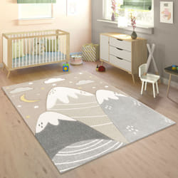 Paco Home - Tapis Enfant Tapis Chambre Enfant Fille Garcon Montagne Etoile Nuage 3D Beige 80x150 cm