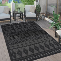 Paco Home Tapis Exterieur Terrasse Salon Cuisine Scandinave Motif Boho Uni 3D Anthracite 80x150 cm