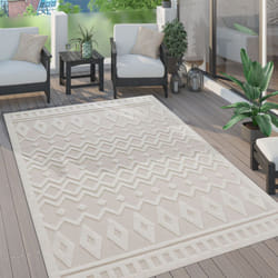 Paco Home - Tapis Exterieur Terrasse Salon Cuisine Motif Scandinave Motif Ethnique Uni 160x220 cm, Crème 3