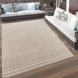 Paco Home - Tapis Exterieur Terrasse Salon Cuisine Scandinave Boho Motif Geometrique Beige 60x100 cm