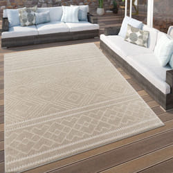 Paco Home - Tapis Exterieur Terrasse Salon Cuisine Scandinave Boho Motif Geometrique Beige 80x150 cm