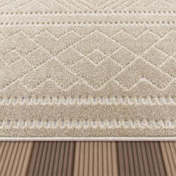 Paco Home - Tapis Exterieur Terrasse Salon Cuisine Scandinave Boho Motif Geometrique Beige 80x250 cm