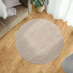Paco Home - Tapis Exterieur Terrasse Salon Cuisine Scandinave Boho Motif Geometrique Beige 160 cm rond