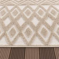 Paco Home - Tapis Exterieur Terrasse Salon Cuisine Scandinave Motif Boho 3D Pelucheux Beige 80x250 cm