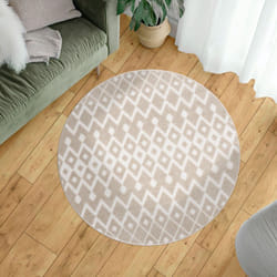 Paco Home - Tapis Exterieur Terrasse Salon Cuisine Boho Scandinave Geometrique 3D Beige 120 cm rond