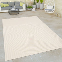 Paco Home - Tapis Exterieur Terrasse Salon Cuisine Motif Abstrait Rayures 3D Crème Crème 120x170 cm