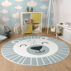 Paco Home - Tapis Rond Chambre Enfant Bebe Tête De Lion Tête D'ours Lavable En Machine 100 cm rond, Gris 2