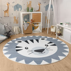 Paco Home - Tapis Rond Chambre Enfant Bebe Tête De Lion Tête D'ours Lavable En Machine Gris, 120 cm rond