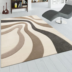 Paco Home - Tapis Salon Chambre Adulte Poils Ras Motif Abstrait Vagues Moelleux Beige Crème 80x300 cm
