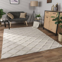 Paco Home - Tapis Salon Chambre Adulte Poils Ras Motif Boho Motif Scandinave 3D 200x280 cm, Crème