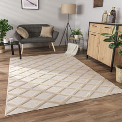 Paco Home - Tapis Salon Chambre Adulte Poils Ras Motif Boho Motif Scandinave 3D Beige, 200x280 cm