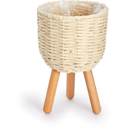 Vaso Portavaso Grande Fioriera Interni Set Vaso Per Piante Vimini Intrecciato Fiori Legno Pellicola Crème, 2pcs Set / Design 3 - Paco Home