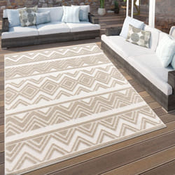 Paco Home - Tapis Exterieur Terrasse Salon Cuisine Motif Boho Uni 3D Motif Scandinave Beige 80x150 cm