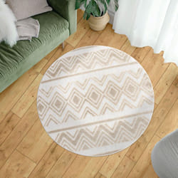 Paco Home - Tapis Exterieur Terrasse Salon Cuisine Motif Boho Uni 3D Motif Scandinave Beige 120 cm rond