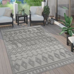 Paco Home Tapis Exterieur Terrasse Salon Cuisine Scandinave Motif Boho Uni 3D Gris 120 cm rond