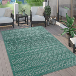 Paco Home - Tapis Exterieur Terrasse Salon Cuisine Motif Scandinave Motif Ethnique Uni Turquoise, 160 cm rond