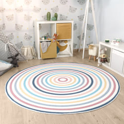 Paco Home - Tapis Rond Chambre Enfant Bebe Fille Garcon Arc-en-ciel Lavable En Machine 100 cm rond, Multicolore 4