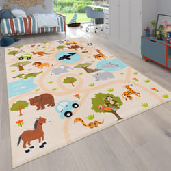 Paco Home - Tapis Chambre Fille Garcon Jungle Singe Motif Lion Antidérapant Crème Vert Jaune 200 cm rond