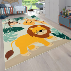 Paco Home - Tapis Chambre Enfant Bebe Fille Garcon Zoo Rue Antidérapant Beige Bleu Vert 200 cm rond