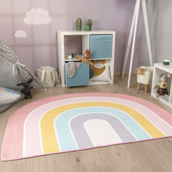 Paco Home - Tapis Rond Chambre Enfant Bebe Fille Garcon Arc-en-ciel Lavable En Machine 120x160 cm forme d'arc-en-ciel, Rose Bleu Jaune