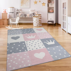 Paco Home - Tapis Chambre Enfant Bebe Fille Garcon Antidérapant Arc-en-ciel Coeur Pois 160x220 cm, Crème Rose Gris