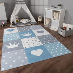 Paco Home - Tapis Chambre Enfant Bebe Fille Garcon Antidérapant Arc-en-ciel Coeur Pois 80x150 cm, Bleu