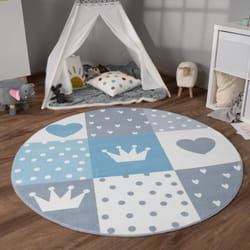 Paco Home - Tapis Chambre Enfant Bebe Fille Garcon Antidérapant Arc-en-ciel Coeur Pois Bleu, 160 cm rond