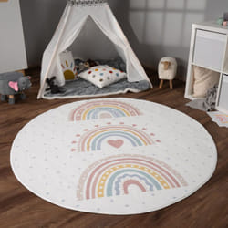 Paco Home - Tapis Chambre Enfant Bebe Fille Garcon Antidérapant Arc-en-ciel Coeur Pois 120 cm rond, Rose 2