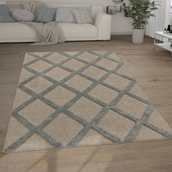 Paco Home - Tapis Poils Longs Tapis Salon Shaggy Aspect 3D Ethnique Boho Look Vintage Doux 120x160 cm, Gris 2