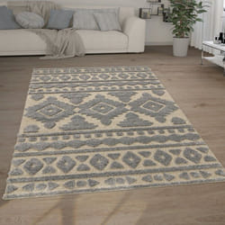 Paco Home Tapis Poils Longs Tapis Salon Shaggy Aspect 3D Ethnique Boho Look Vintage Doux 60x100 cm, Gris 3