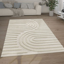 Paco Home - Tapis Poils Longs Tapis Salon Shaggy Aspect 3D Ethnique Boho Look Vintage Doux 200x280 cm, Crème 7