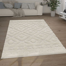 Paco Home - Tapis Poils Longs Tapis Salon Shaggy Aspect 3D Ethnique Boho Look Vintage Doux 200x280 cm, Crème 8