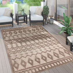 Paco Home - Tapis Exterieur Terrasse Salon Cuisine Motif Scandinave Motif Ethnique Uni 160x220 cm, Beige