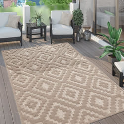 Paco Home Tapis Exterieur Terrasse Salon Cuisine Scandinave Geometrique Boho 3D Beige Beige 60x100 cm