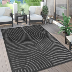 Paco Home Tapis Exterieur Terrasse Salon Cuisine 3D Uni Motif Geometrique Anthracite 80x150 cm