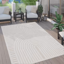 Paco Home Tapis Exterieur Terrasse Salon Cuisine 3D Uni Motif Geometrique Moderne Crème 80x150 cm