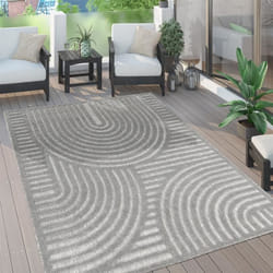 Paco Home Tapis Exterieur Terrasse Salon Cuisine 3D Uni Motif Geometrique Vagues Gris 60x100 cm
