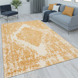 Paco Home - Tapis Salon Chambre Adulte Poils Ras Vintage Motif Oriental Ornements 200x290 cm, Blanc-Jaune