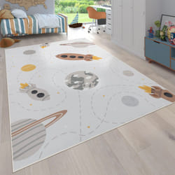 Paco Home - Tapis Chambre Enfant Bebe Fille Garcon Antidérapant Planète Beige Marron Jaune 100x200 cm