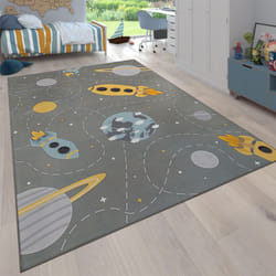 Paco Home - Tapis Chambre Enfant Bebe Antidérapant Etoile Planète Fusée Gris Bleu Jaune 80x150 cm