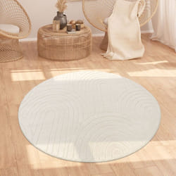 Paco Home - Tapis Salon Chambre Adulte Poil Long Shaggy Scandinave Boho Arc-en-ciel Crème 120 cm rond